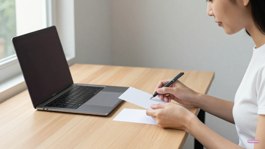 Người học châu Á trưởng thành dùng bút đánh dấu vào trang bài đọc cạnh một cuốn sổ trống trên bàn gỗ.
